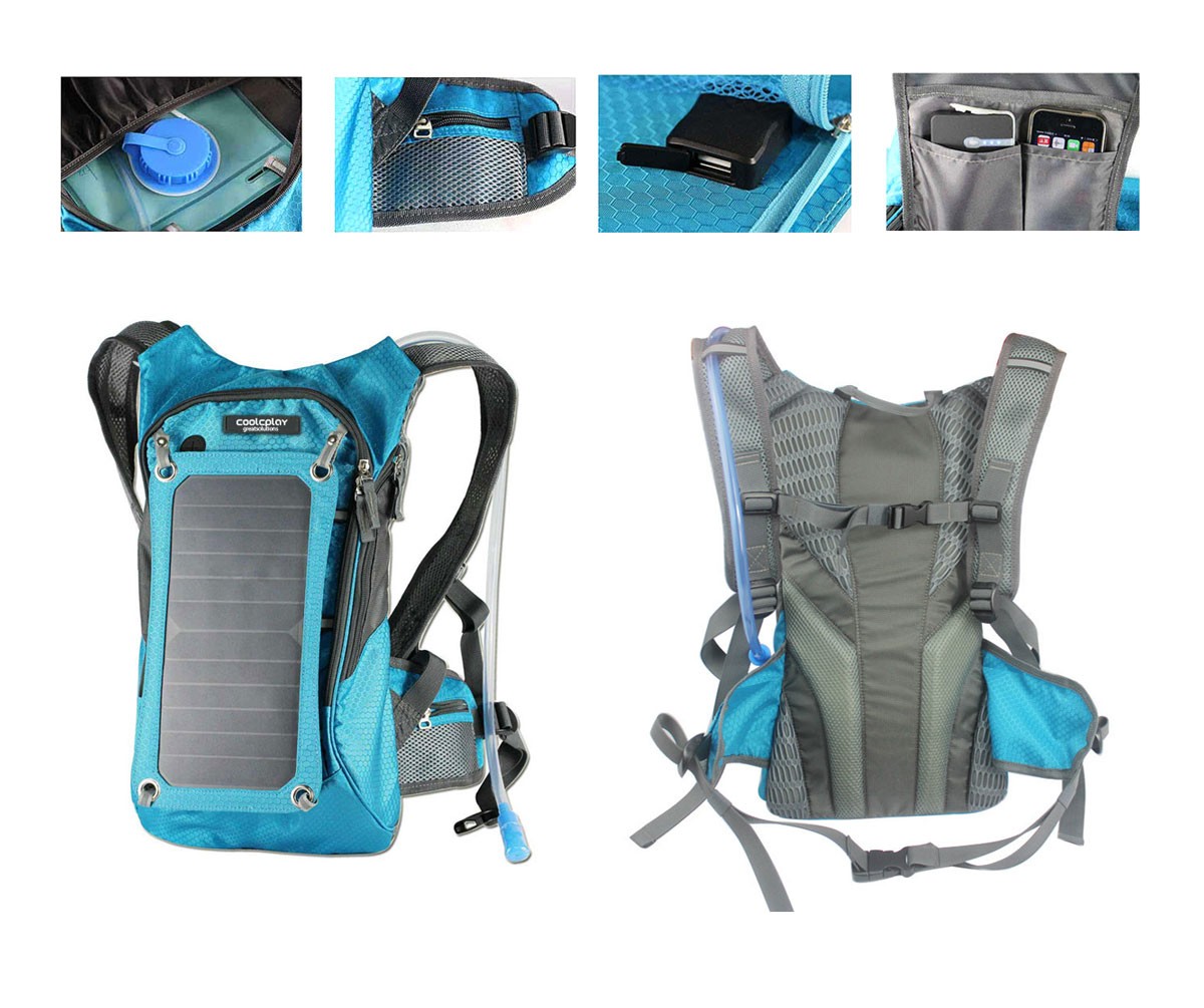 Solar Charger Panel Backpack with 2L Hydration Pack and Ergonomic Carrying System